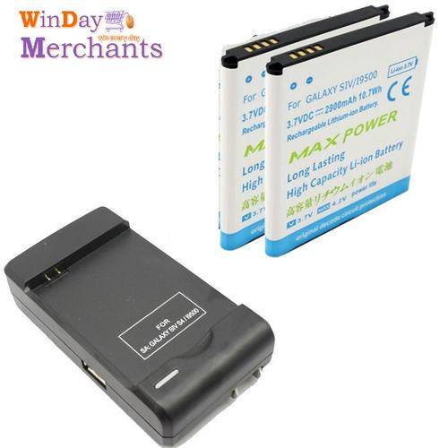 2900MAh 2x Battery+Travel Charger For Samsung Galaxy S4 i9500