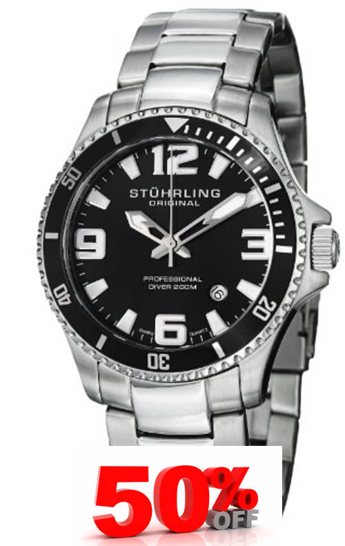 Stuhrling Original Men's Aquadiver Regatta Champion Professional Diver Swiss Quartz (REDUCED)