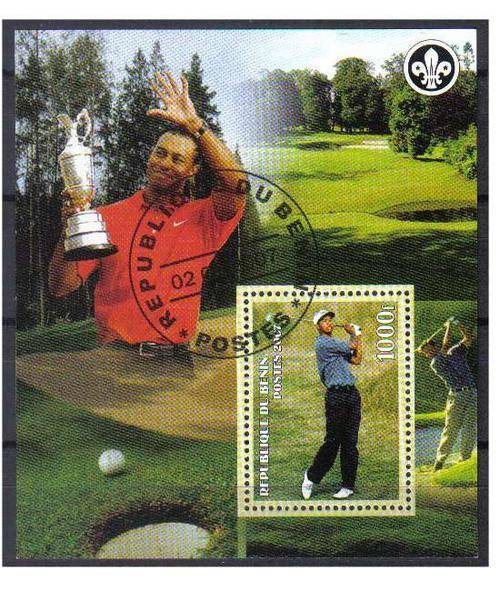 CINDERELLA SHEET - GOLF STAR TIGER WOODS, CTO MS, BENIN 2007.