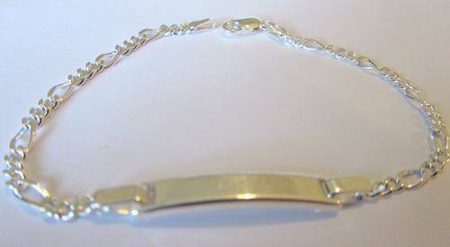 925 Sterling Silver Figaro Link ID BRACELET  *Made in Italy* (Free Engraving on Plate)