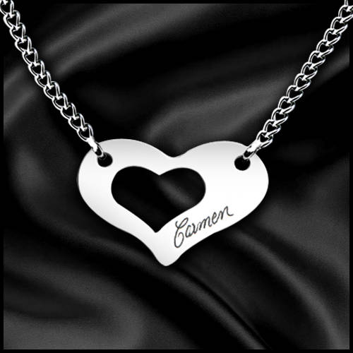 Stainless Steel Heart Pendant and Chain with Engraving