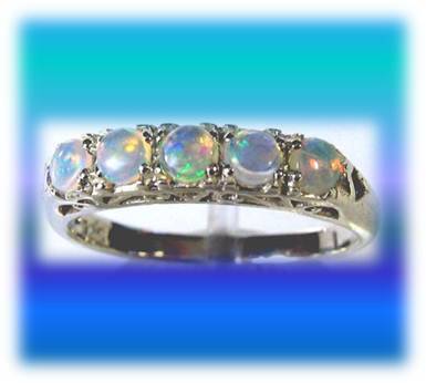 Genuine Sterling Silver Eternity & Australian Opals Ring