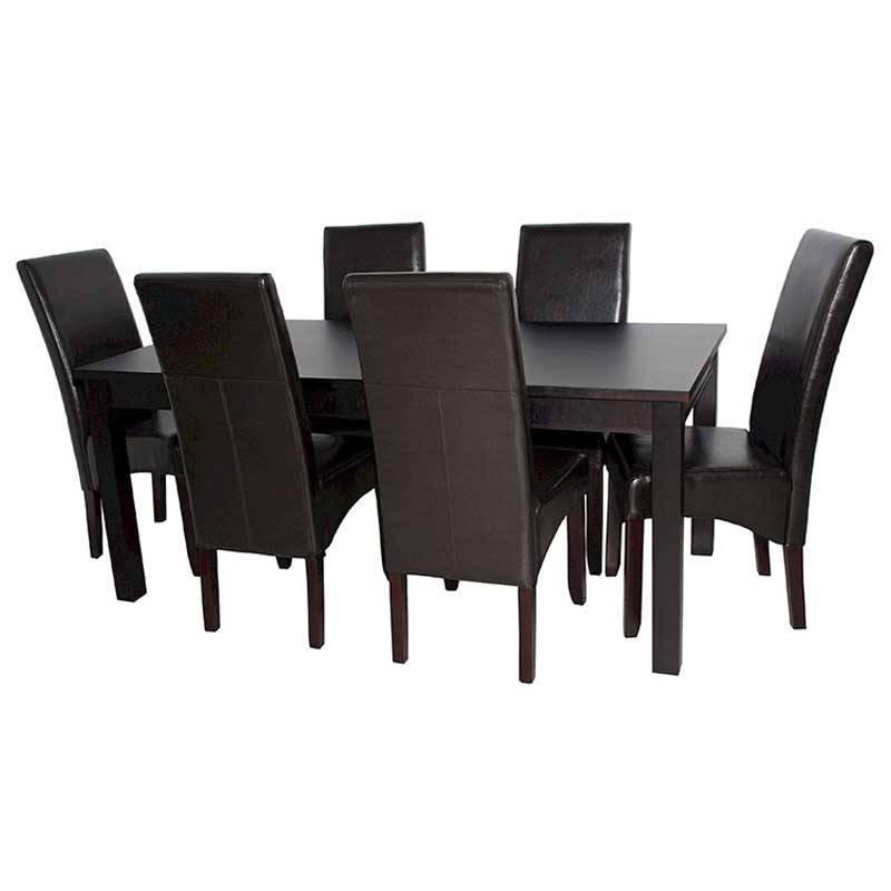 PALACE 180CM DINING TABLE & 6 X REX SHINY BROWN DINING CHAIRS