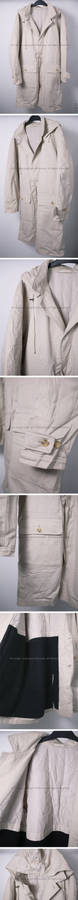Mens stone cream longer length jacket with so many utility pockets and removable hood