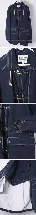 Mens dark navy blue (almost black) sport jacket with metal clasp closures