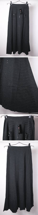 Long dark grey A-line winter knit skirt