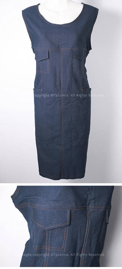 Ladies dark navy blue stretch denim sleeveless dress (large size)