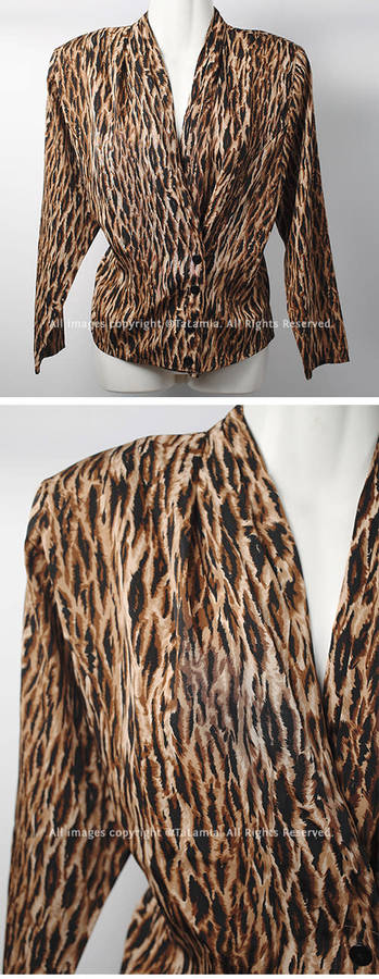 Womens animal print suplice drape neckline silk feel blouse