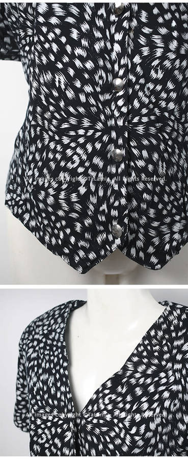 Womens black cotton blouse with grey silver patterning