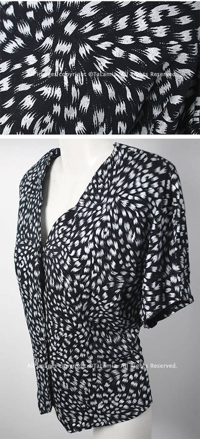 Womens black cotton blouse with grey silver patterning