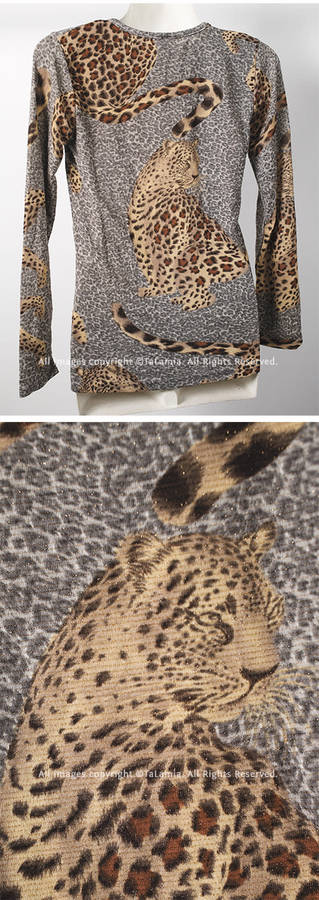 Ladies high stretch grey and brown leopards print top