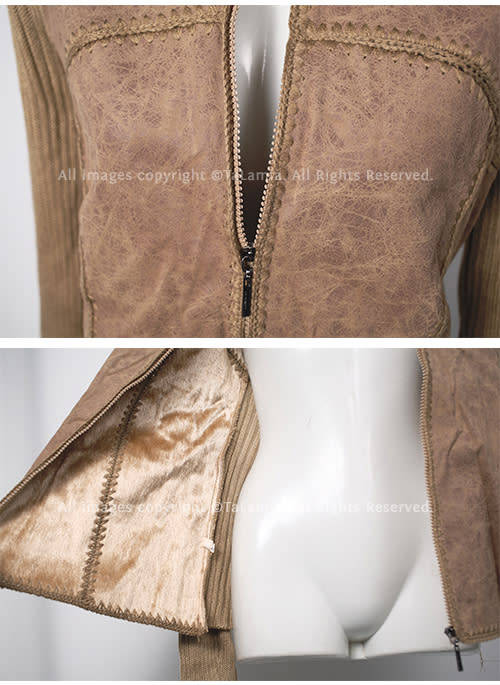 Ladies brown light weight faux leather and fur and knit jacket