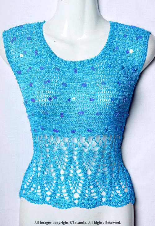Gorgeous ladies saturated blue sleeveless crochet top