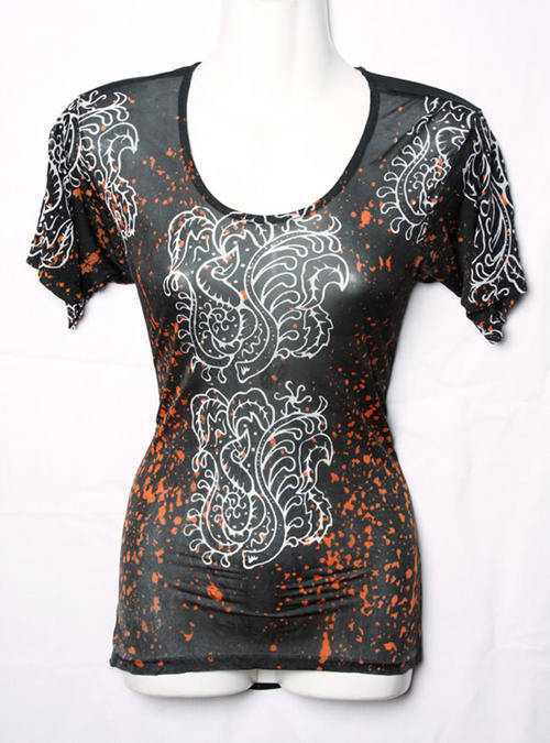 Beautifully printed black mesh top