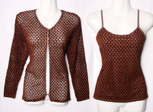 Ladies dark chocolate brown sweater and top two piece set