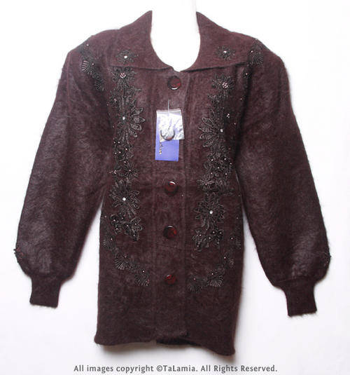 Womens luxurious dark chocolate brown black MOHAIR WOOL MIX jersey