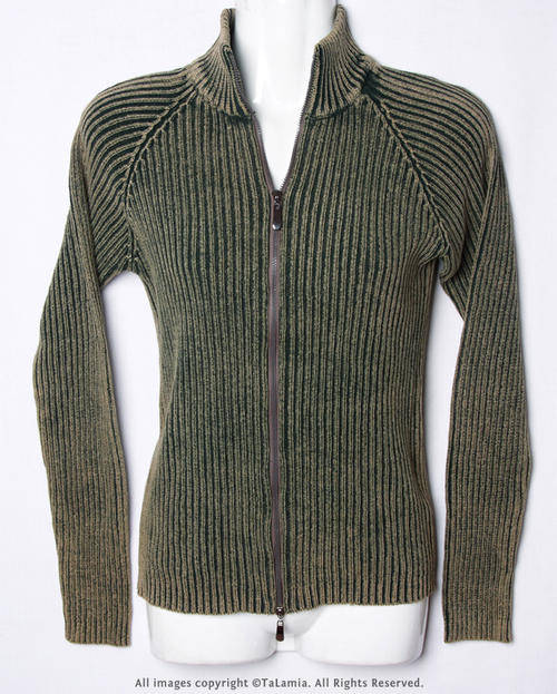 Womens green ribbed zip-up long sleeve jersey