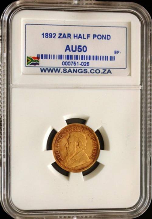 1892 Half Pond Double Shaft - SANGS AU50 - RARE
