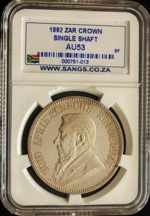 1892 ZAR 5 Shillings Single Shaft - SANGS AU53 AU53