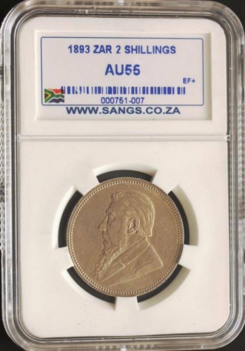 1893 Two Shillings 2s - SANGS AU55 - RARE RARE