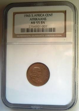 1965 1 Cent - Afrikaans - NGC AU55 BN - SCARCE