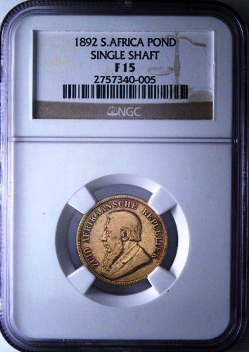 1892 ZAR 1 POND - SINGLE SHAFT - @ R1 AUCTION - RARE RARE