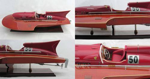FERRARI HYDROPLANE 80cm WOODEN MODEL SPEED BOAT