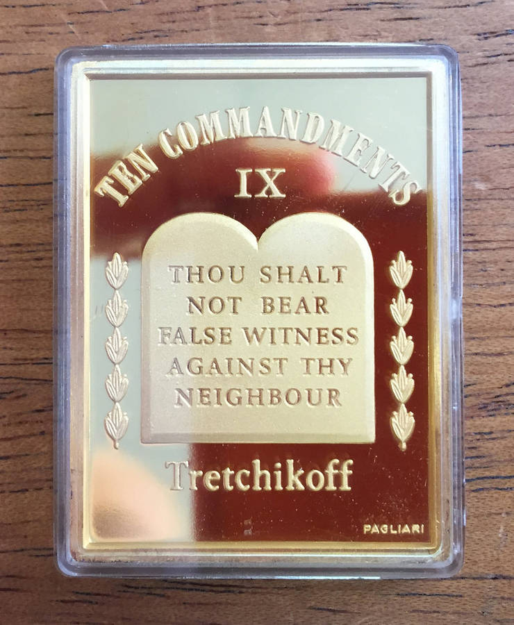 Ten Commandments by Tretchikoff precious metal medallion set. (Gold-plated sterling silver)