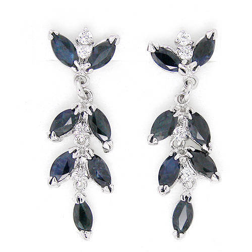 Natural Sapphire Sterling Silver Earrings-With Certificate of Authenticity