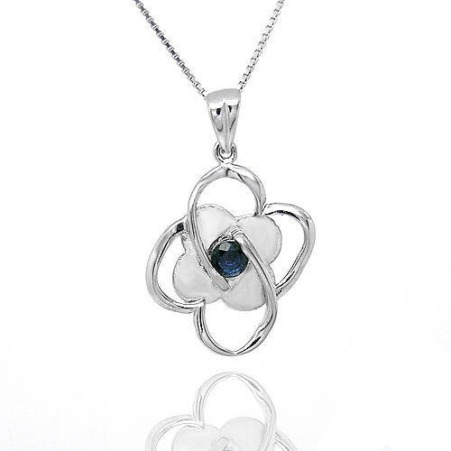 Natural Sapphire Sterling Silver Pendant + Chain-With Certificate of Authenticity