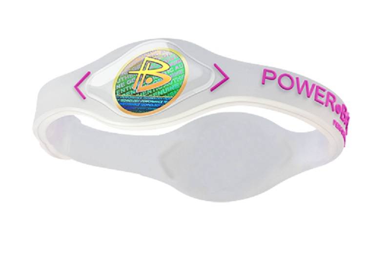 POWER BALANCE SILICONE WRISTBAND, !!!!FREE SHIPPING!!!, (CLEAR WITH PINK LETTERING) SIZE M(19.0 CM)