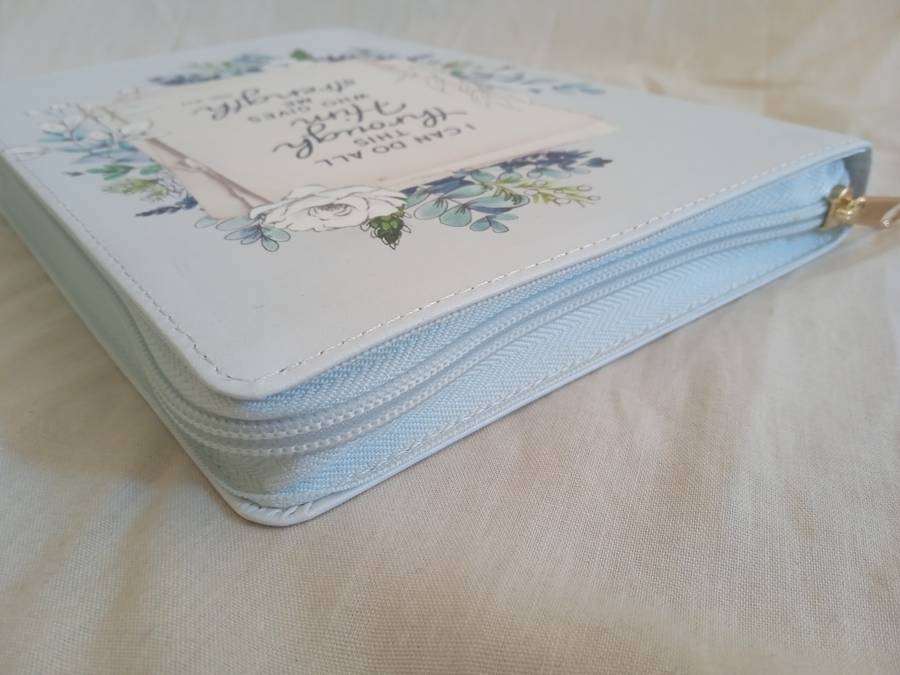 CHRISTIAN ART LUXLEATHER ZIP-AROUND JOURNAL - I CAN DO ALL THIS ... (LIGHT BLUE)
