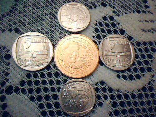 Lot of 5 commeorative coins Mandela Medallion,2x1994 R5 2xR2 1994