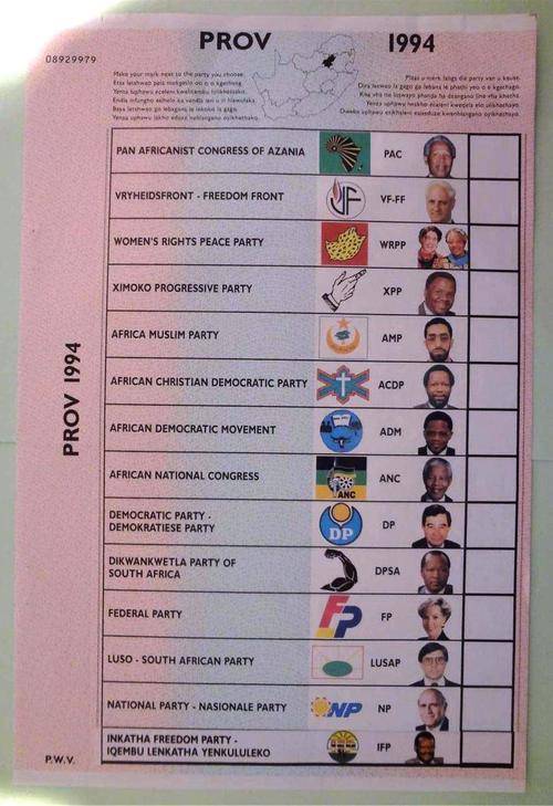 1994 South Africa Nelson Mandela ORIGINAL Ballot Sheet from 1994 Elections PWV 3