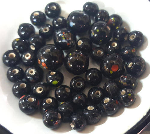 Beautiful black glass beads, different sizes, 44 in total