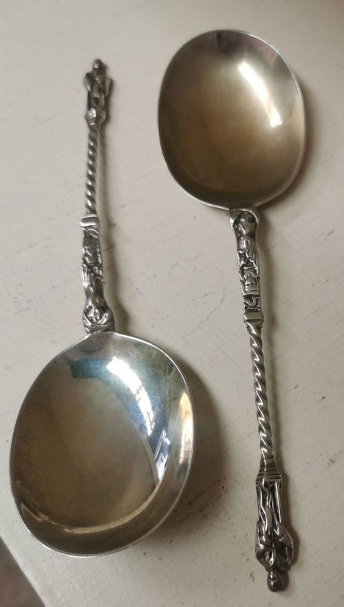 Pair of Silver Apostle Serving spoons