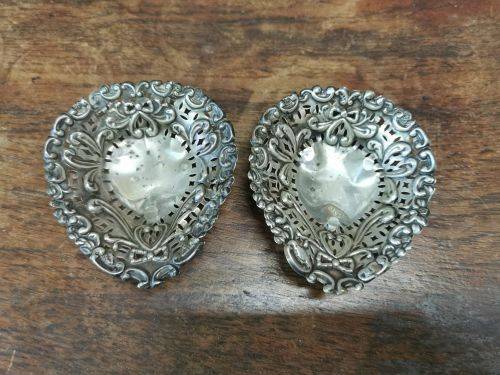 Pair of silver bon bon dishes