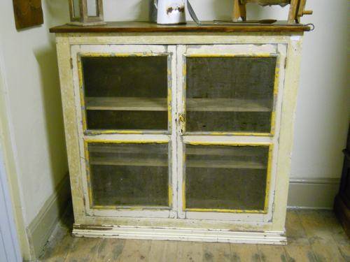 DISTRESSED CUPBOARD WITH MESH DOORS