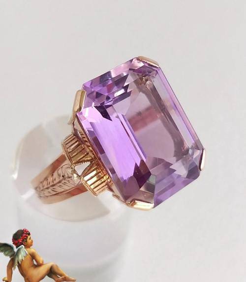 Purple amethyst and rose gold dress ring