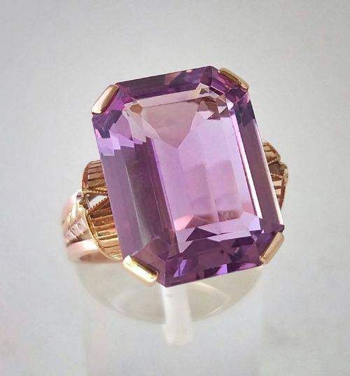 Purple amethyst and rose gold dress ring