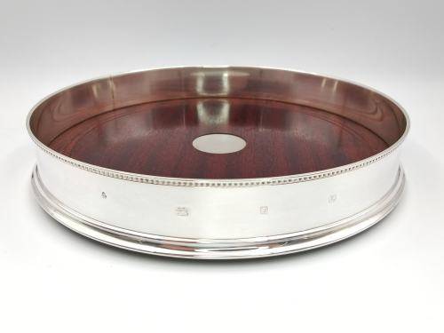 Vintage sterling silver and mahogany gallery tray