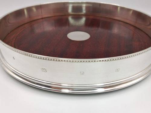 Vintage sterling silver and mahogany gallery tray
