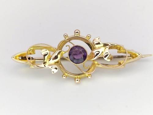 Art Nouveau 9ct gold and amethyst brooch