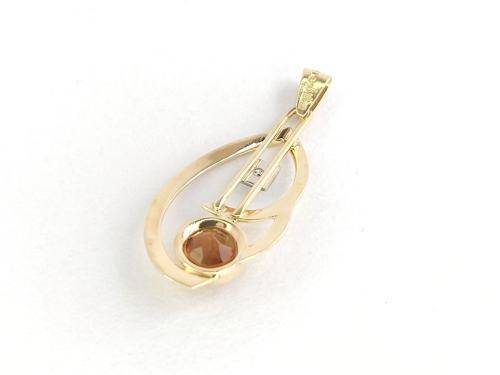 Modernist 14ct gold honey topaz & diamond pendant