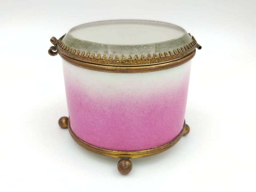 Antique French painted glass trinket box