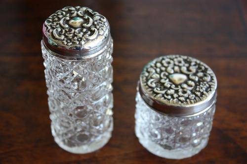 2 x Hallmark silver dressing table glassware