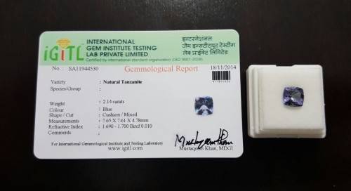 Tanzanite 2.14Cts .Cushion Cut 100% Natural