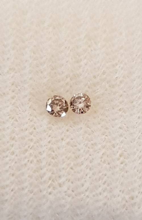 2pcs Pair Round Natural Champagne Diamond 2.10mm