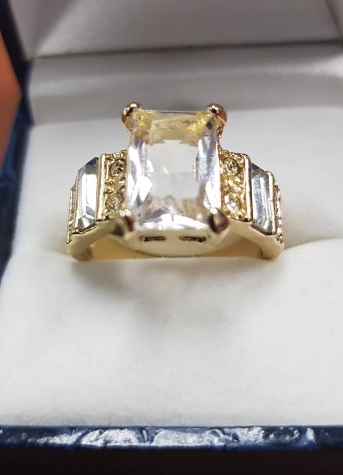 White Sapphire Ring Yellow Rhodium Plated Wedding Engagement Jewelry