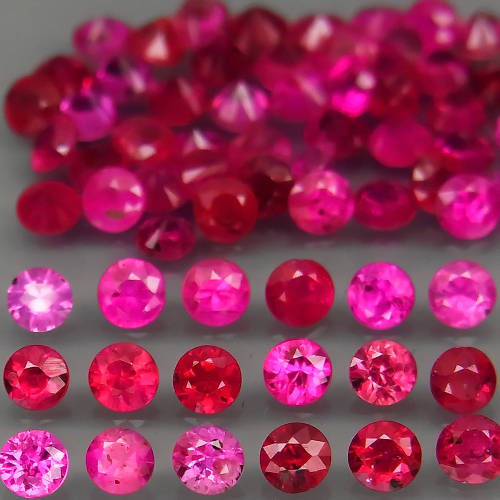 ** HOT **  Top Red Pink  Ruby  Round Diamond Cut 2.3mm Gem  Normal Heated